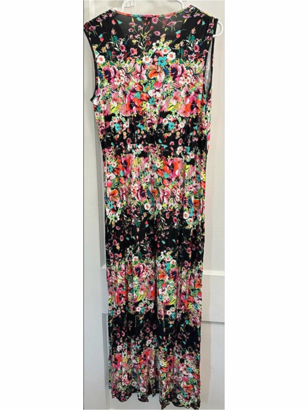 Spense Black Floral V-Neck Stretch  Maxi Dress L - Picture 2 of 5